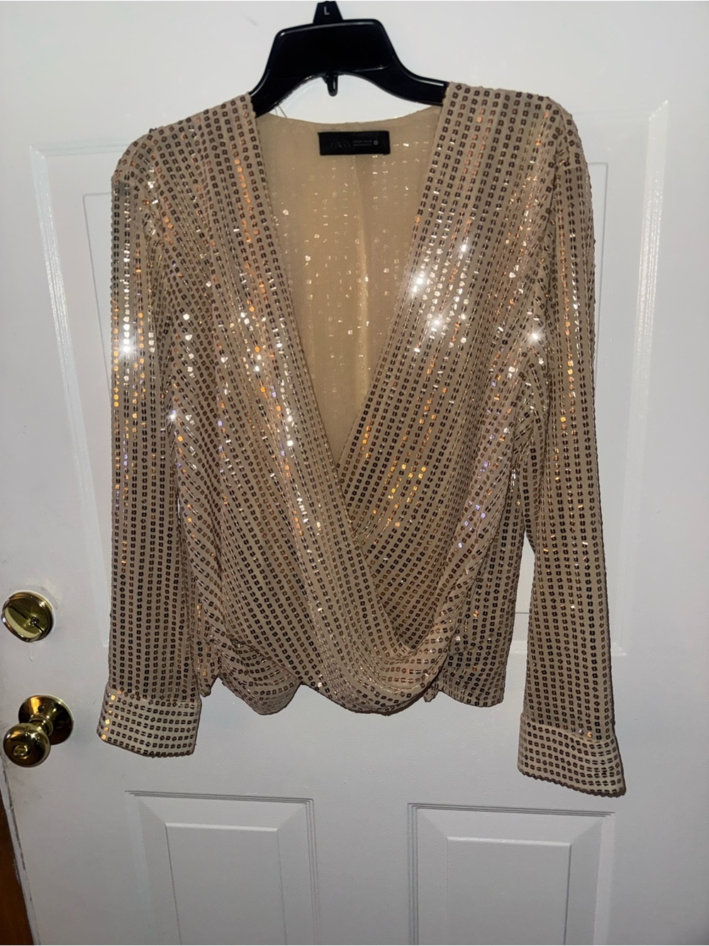 Zara medium gold sequin wrap blouse